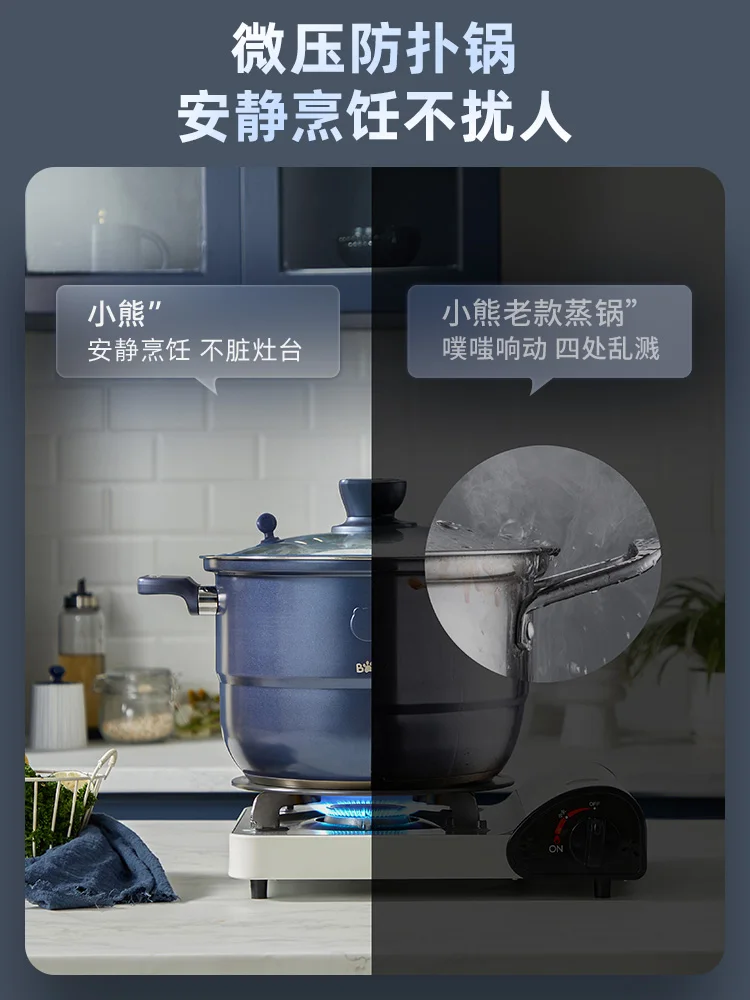 Household 304 stainless steel micro pressure steamer, double-layer upper steaming and lower boiling gas stove, electromagnetic