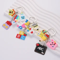 3pcs PVC cancelleria studente portachiavi cartone animato ciondolo portachiavi borsa zaino zainetto accessori regali per la giornata dei bambini