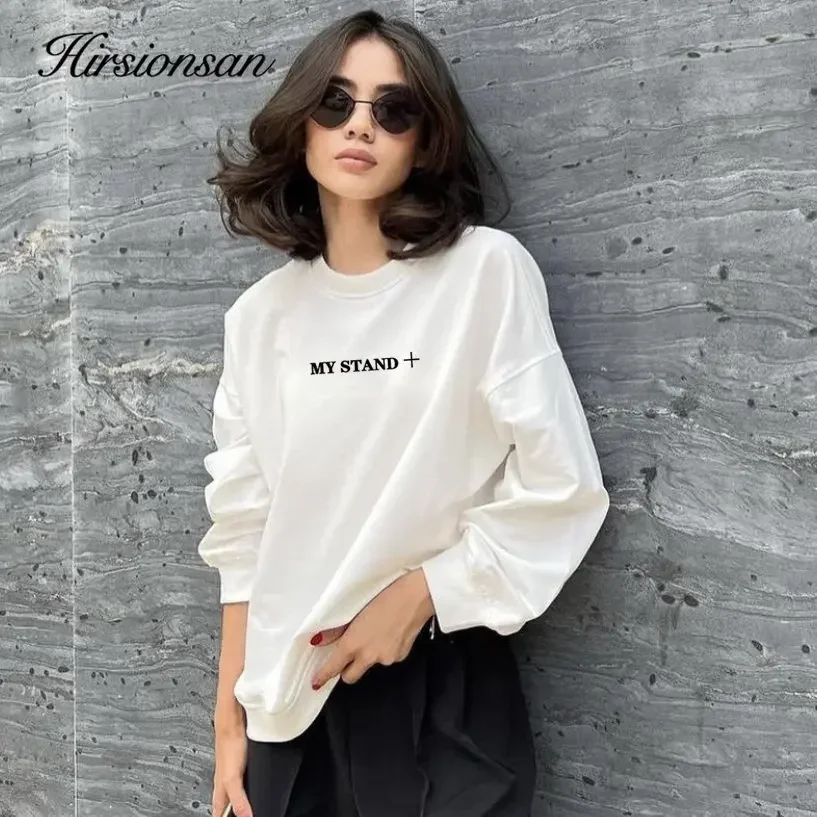 Hirsionsan – sweat-shirt à manches longues pour femmes, imprimé blanc, lettre graphique, sweat à capuche, dames, Streetwear, doux et chaud, vêtements pour filles