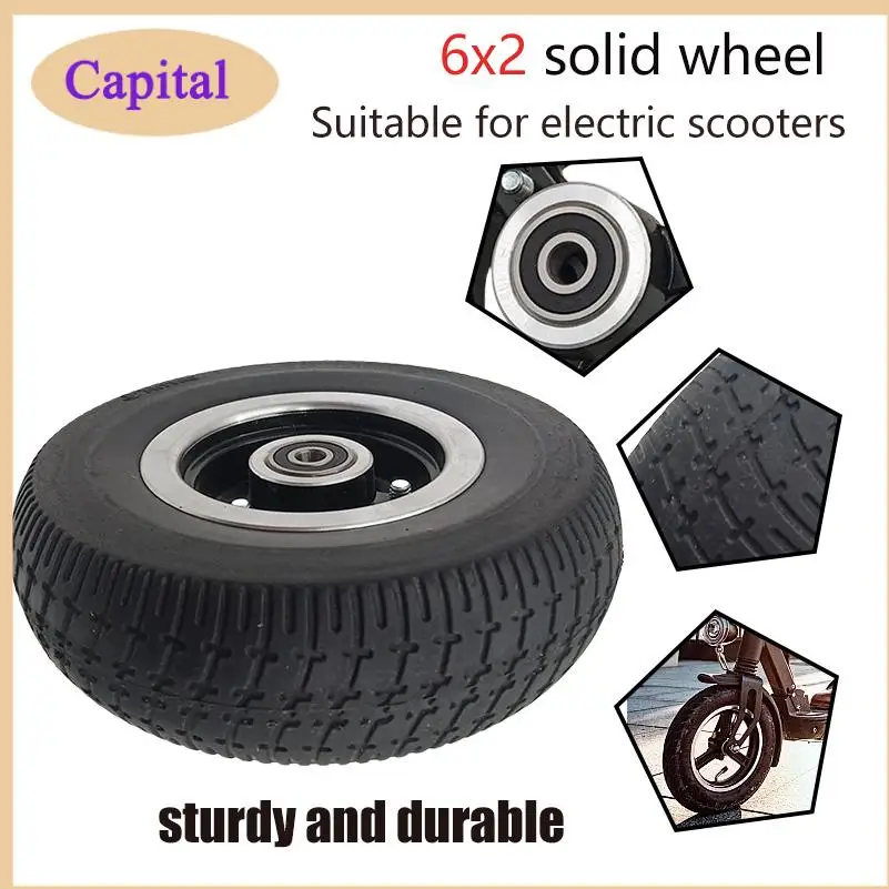 

6 Inch Solid Wheel with Aluminum alloy wheel hub for Mini Electric Scooter Trolley Thickened Wear Resistant