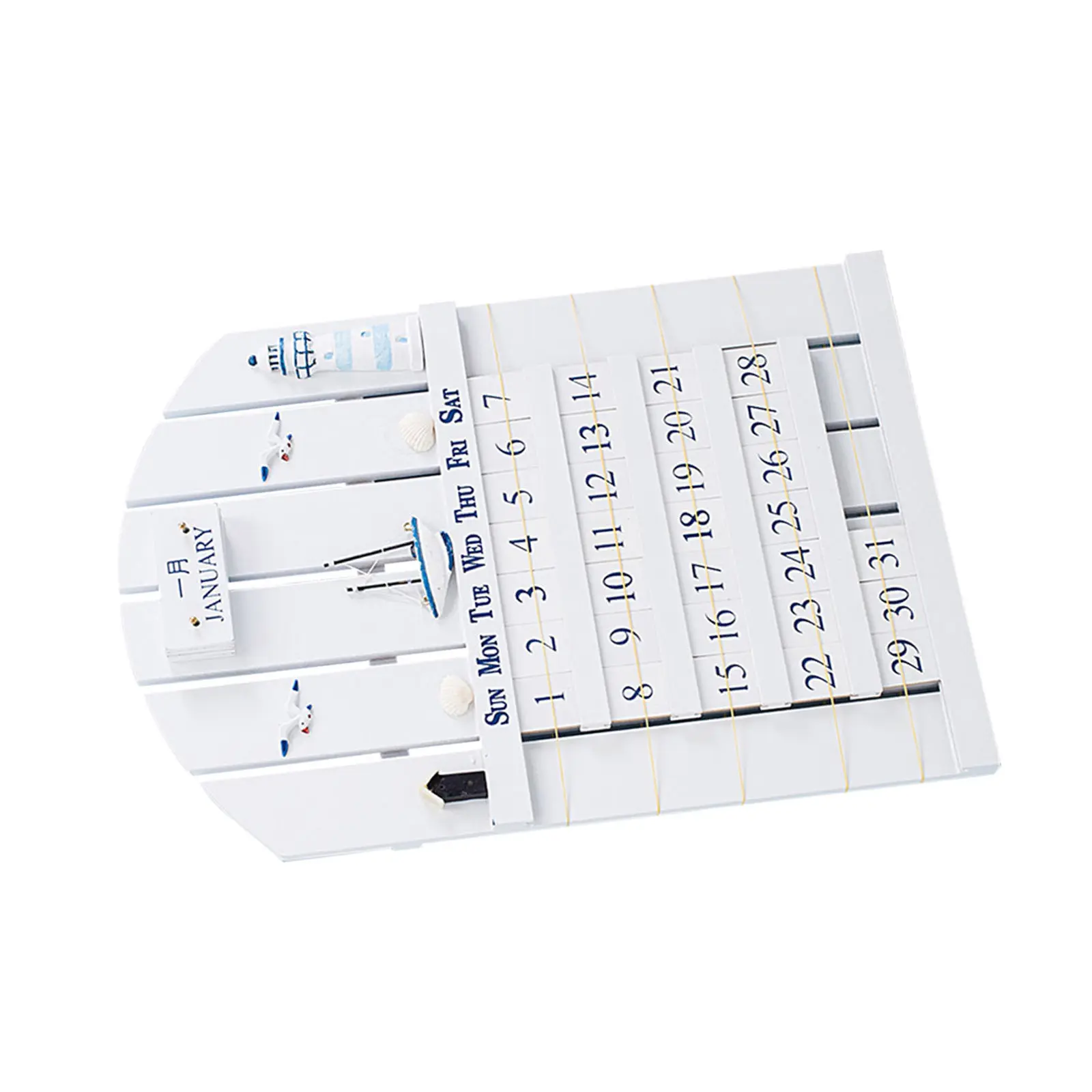 

1Pcs Decorative Wooden Perpetual Calendar Mediterranean Style Wall Calendar Home Bedroom Office Household Adornment