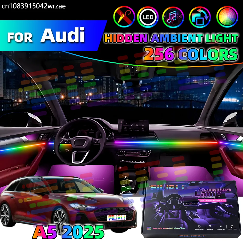 

18 in 1 For AUDI A5 FU 2025 Years Car Interior Ambient Lights Strips Breathing Lighting Kit App Control Auto Decorative Lamp Sym