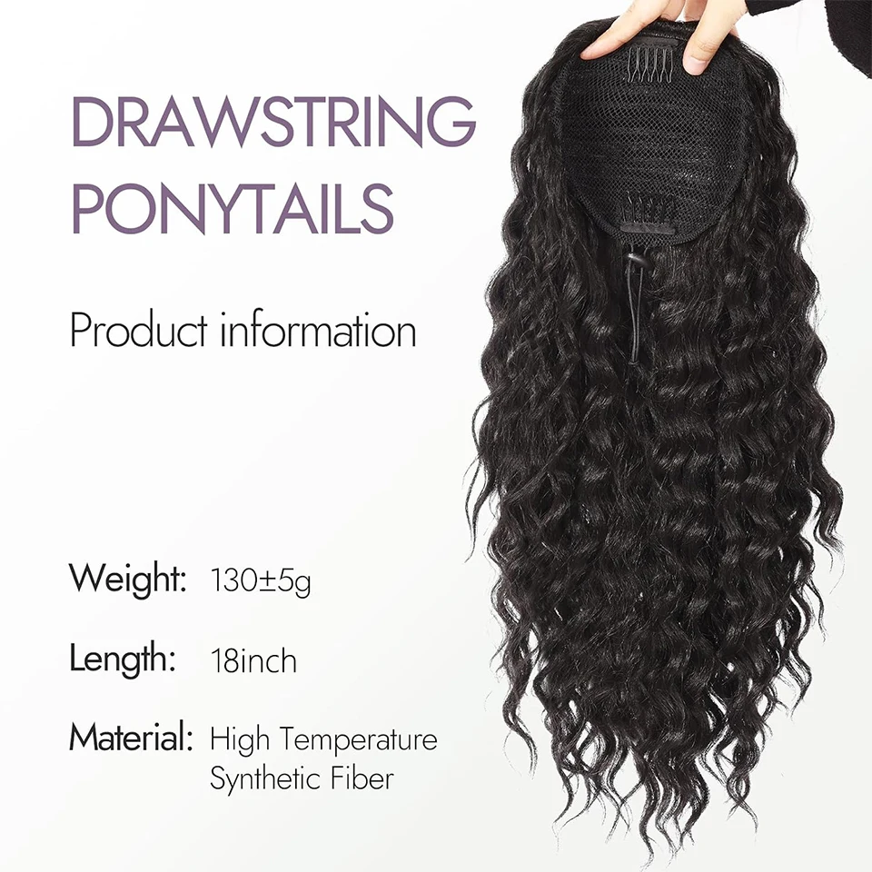 Clip-in Ponytail Hair Extension Water Wave High Ponytail for Women Natural Wavy Synthetic Hairpiece Suitable for Daily Wear