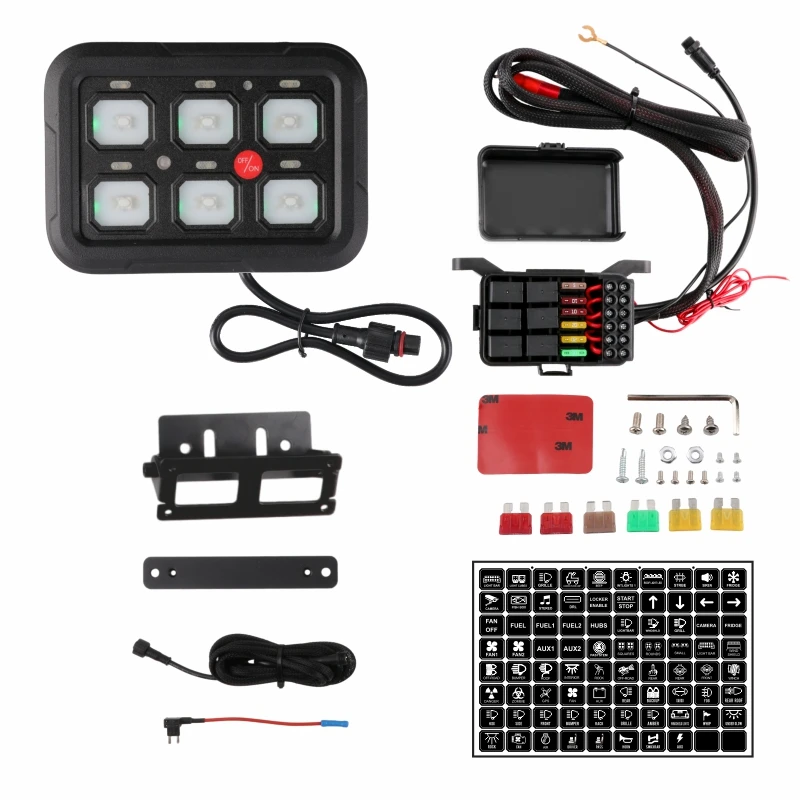 Caixa de controle botão para veículo off-road, 6 Gang Switch Panel, relé de montagem, captador, carro, RV, iate