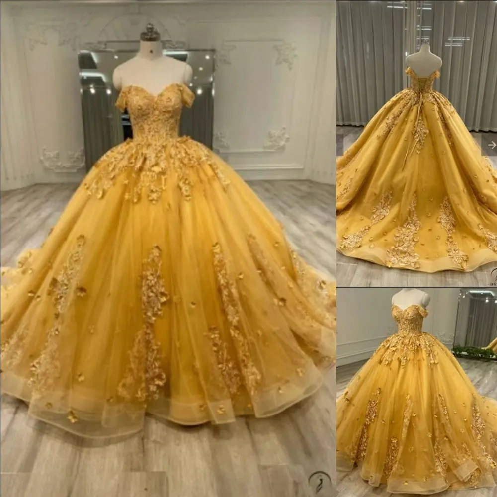 

XGGANDXRR Gold Flower Cape Mexican Quinceanera Dress Long Sleeves Ball Gown Sweet 16 Dress Tiered Corset Vestidos De XV Anos