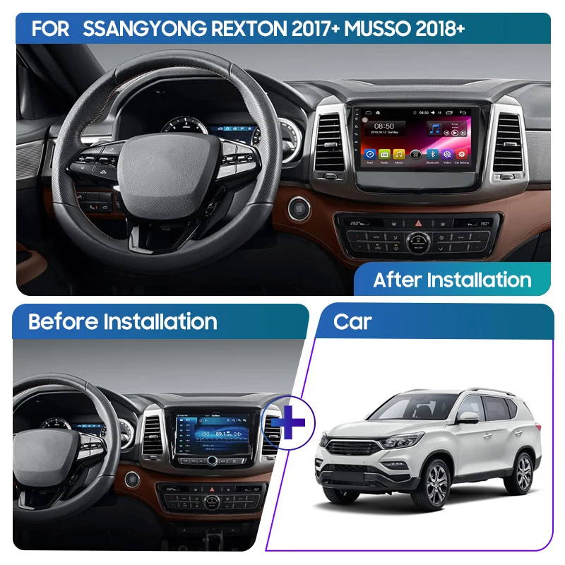 QSZN For SsangYong Musso 2018 + Rexton 2017+ 2K QLED Android 13 Car Radio Multimedia Video Player GPS AI Voice CarPlay 4G Stereo