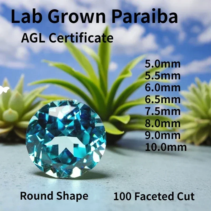 

Lab Paraiba 100 Faceted Cut Round Shape Lab Grown Gemstone for Diy Jewelry Making Materials Selectable AGL Certificate