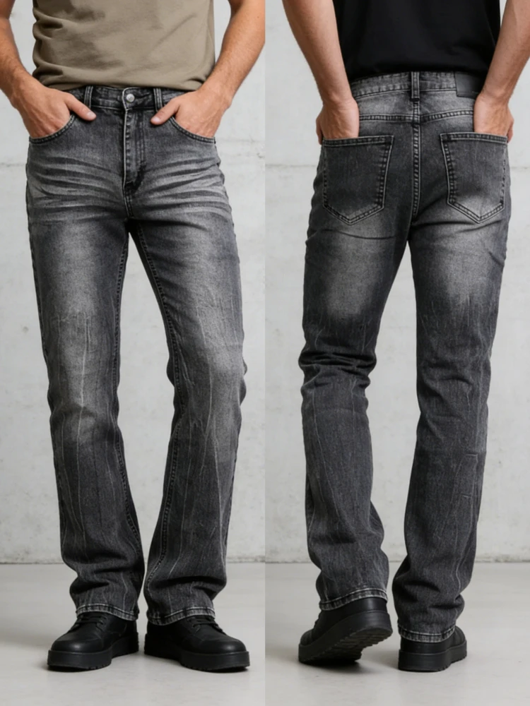 

Черные джинсы из выцветшего хлопка для мужчин, облегающие джинсы в стиле Y2K, мужская одежда, брюки, джинсы для мужчин, уличная одежда