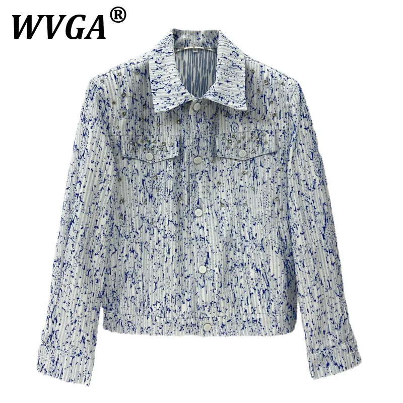 

WVGA весенне-осенняя новая мужская джинсовая куртка Tide High Street с ромбовидным дизайном, модное повседневное свободное пальто с коротким отложным воротником W8621