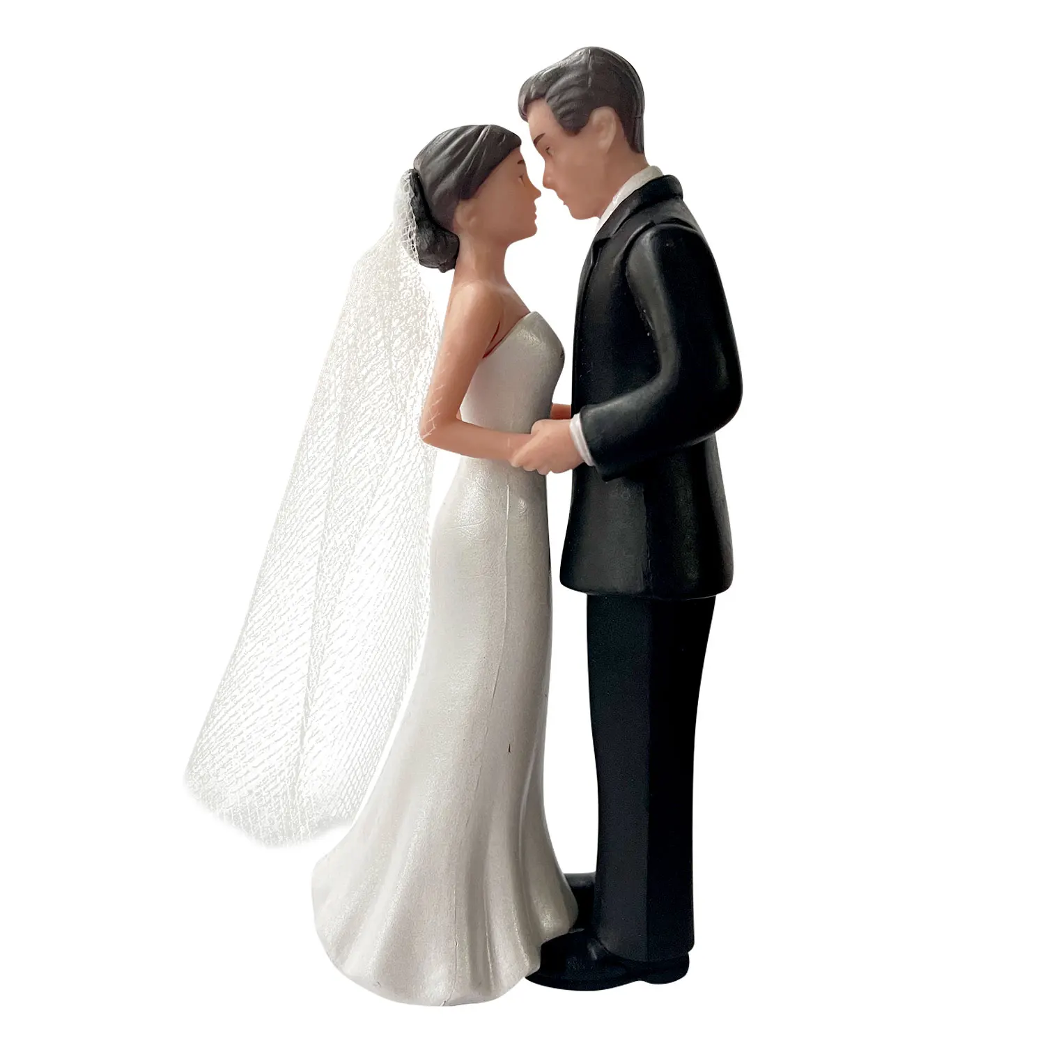 Adorno de plástico elegante para tarta de boda de novia y novio con velo de malla blanca para fiestas de compromiso, despedidas de soltera y aniversarios