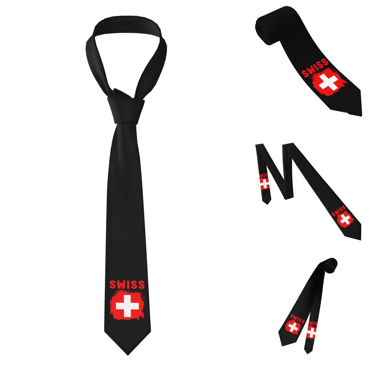 Swiss Switzerland Flag Necktie for Men Silk Polyester Slim Neck Ties Wedding Business Tie Classic Gravatas