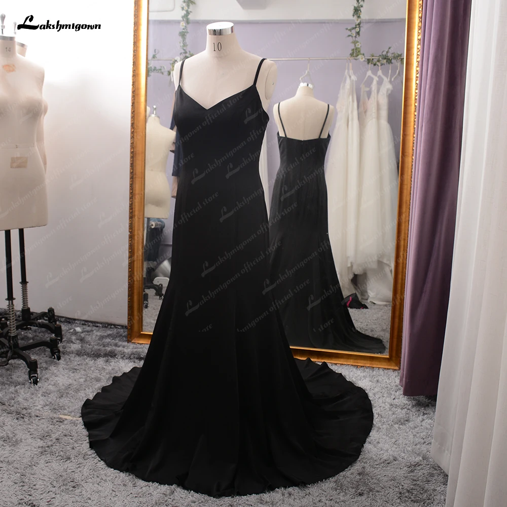 Elegante vestido de sirena negro para madre de la novia, vestidos de fiesta de boda con tirantes finos, cuello en V, espalda descubierta