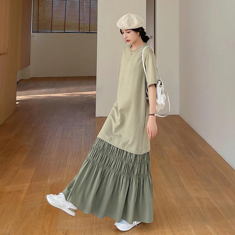 Été longue Svel femmes Dr ample décontracté rue Sle tricoté coton Polyester mélange parole longueur T-shirt Dr