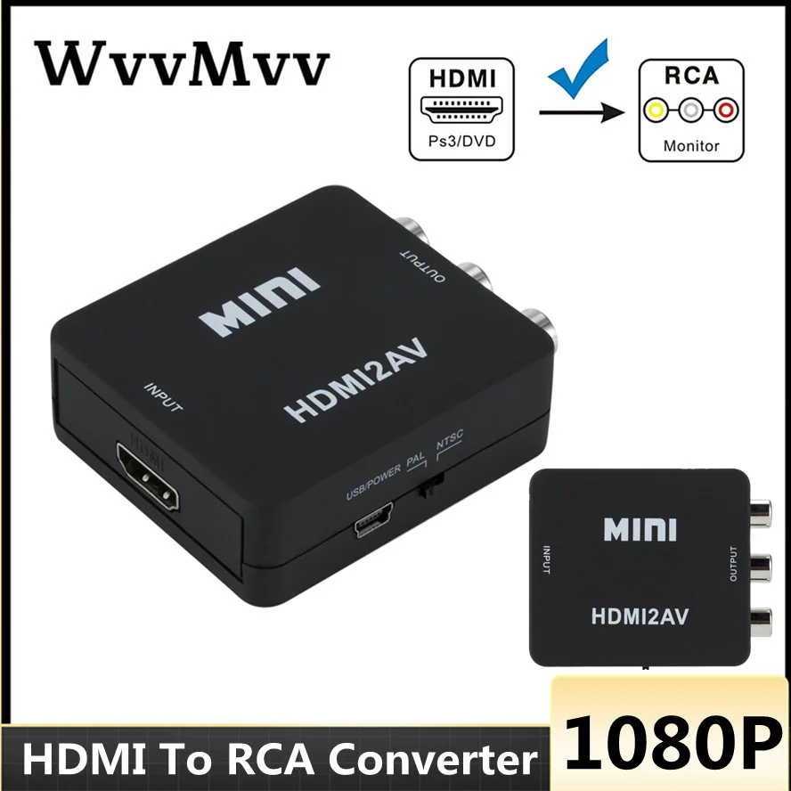 

HDMI-compatible TO AV Converter AV/CVSB L/R Video Box HD 1080P HDMI2AV Support NTSC PAL Output HDMI-compatible To AV Converter