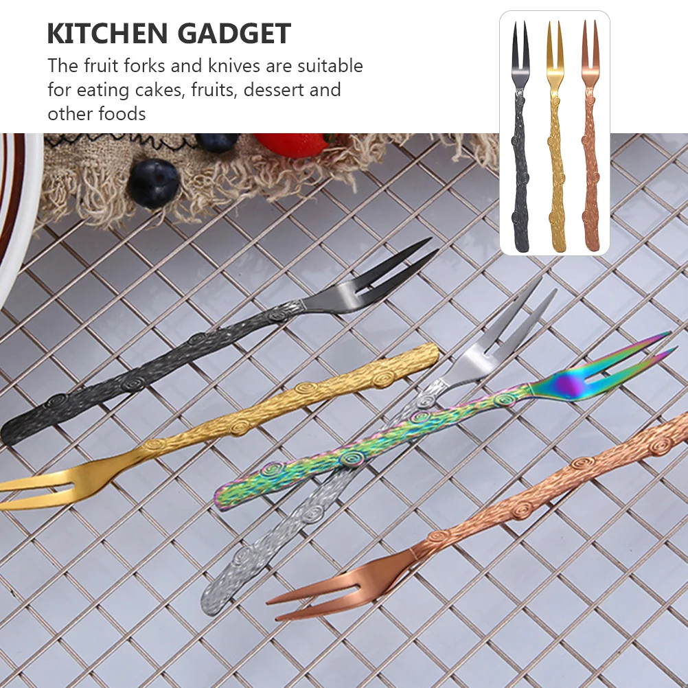 

6Pcs Stainless Steel Fruit Forks Knives Strong Rust Resistant Fingerprint Free Unique Design Cake Dessert Appetizers