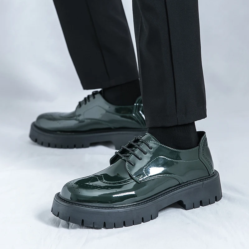 Brand Man Shoes Formal Green Glossy Leather Shoes for Men Lace Up Oxfords for Male Wedding Party Office Business Casual Shoe Men