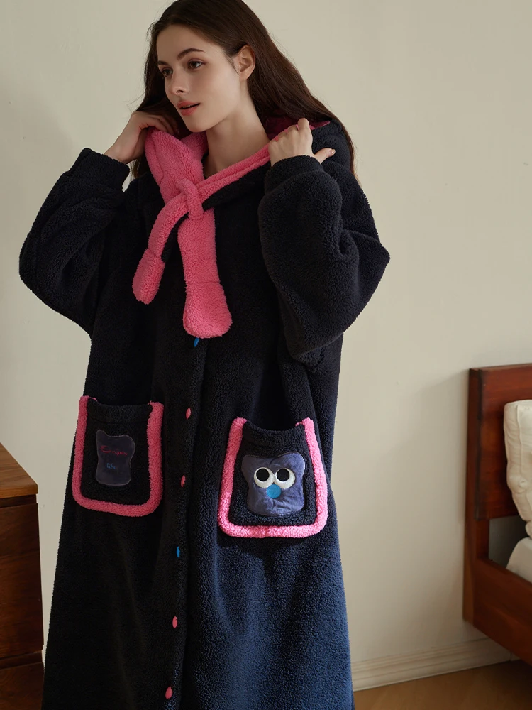 sweet-coral-fce-robe-women's-autumn-winter-thiened-fce-home-clothes-long-robe-home-comfortable-spwear-polyester-fiber