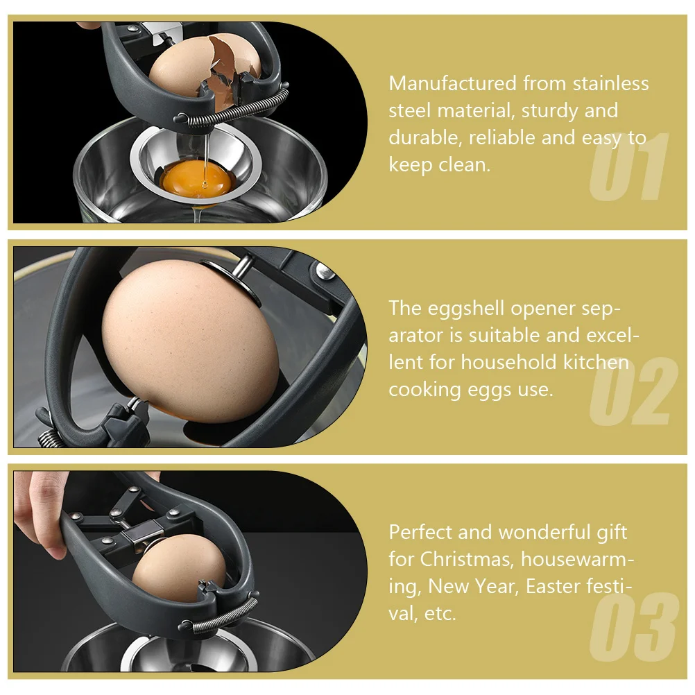 

Kitchen Egg Opening Separator Stainless Steel Handheld Egg Opener for Baking Custard Pudding and Cake Preparation