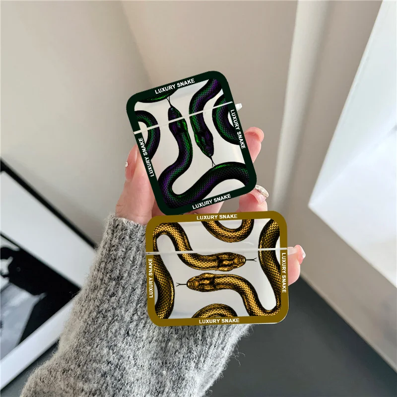

Black Gold Snake Earphone Case for Airpods 4th 3rd Pro 3 2 Shockproof Cover for Airpod 2 3 1 Protective Accessorie Shell Fundas