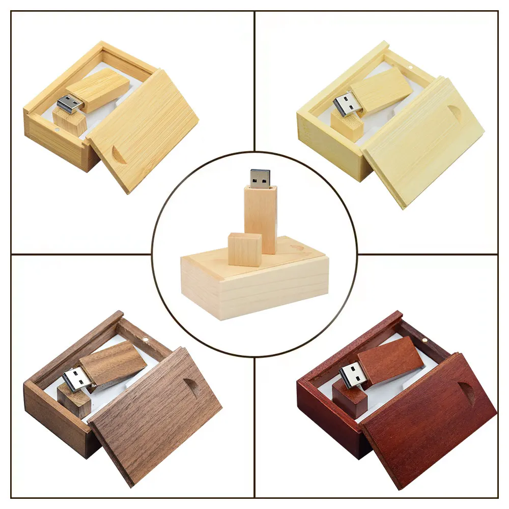 30 pcs/lot clé USB 4GB 8GB 16GB 32GB 64GB Usb 2.0 en bois + boîte clé U disque Logo personnalisé gratuit pour la photographie cadeau de mariage