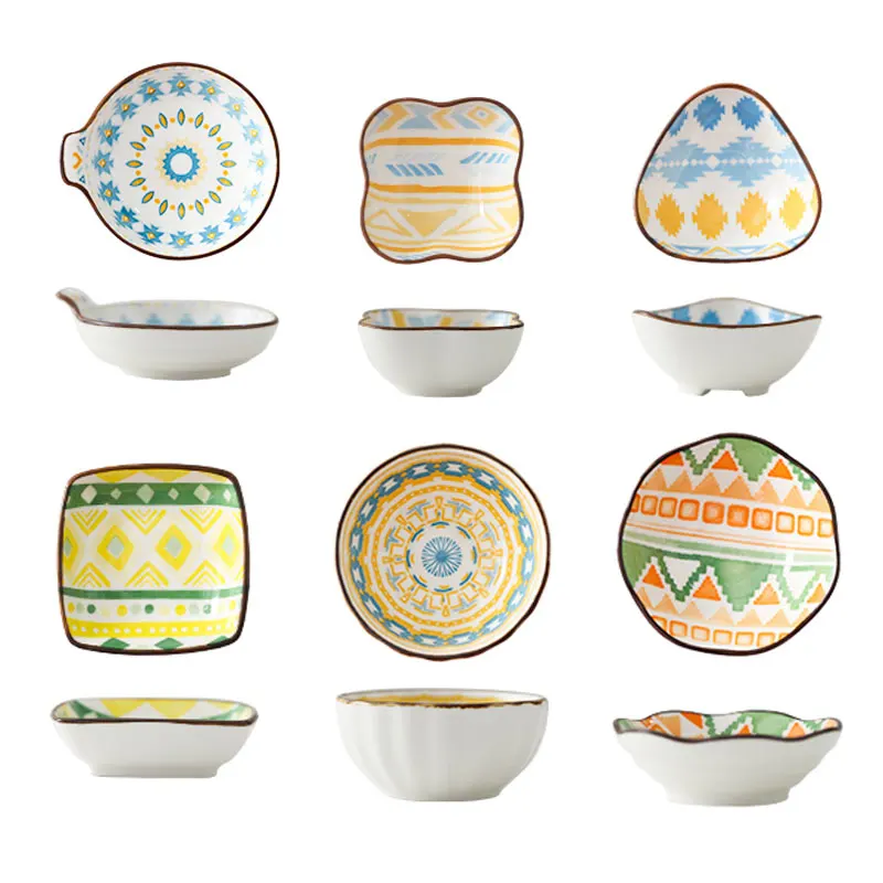 JinShu Bohemian ceramic vessel plate set, small vegetable plates, dessert plates, snack bowls, 6P plates, plates, paper sauce BA