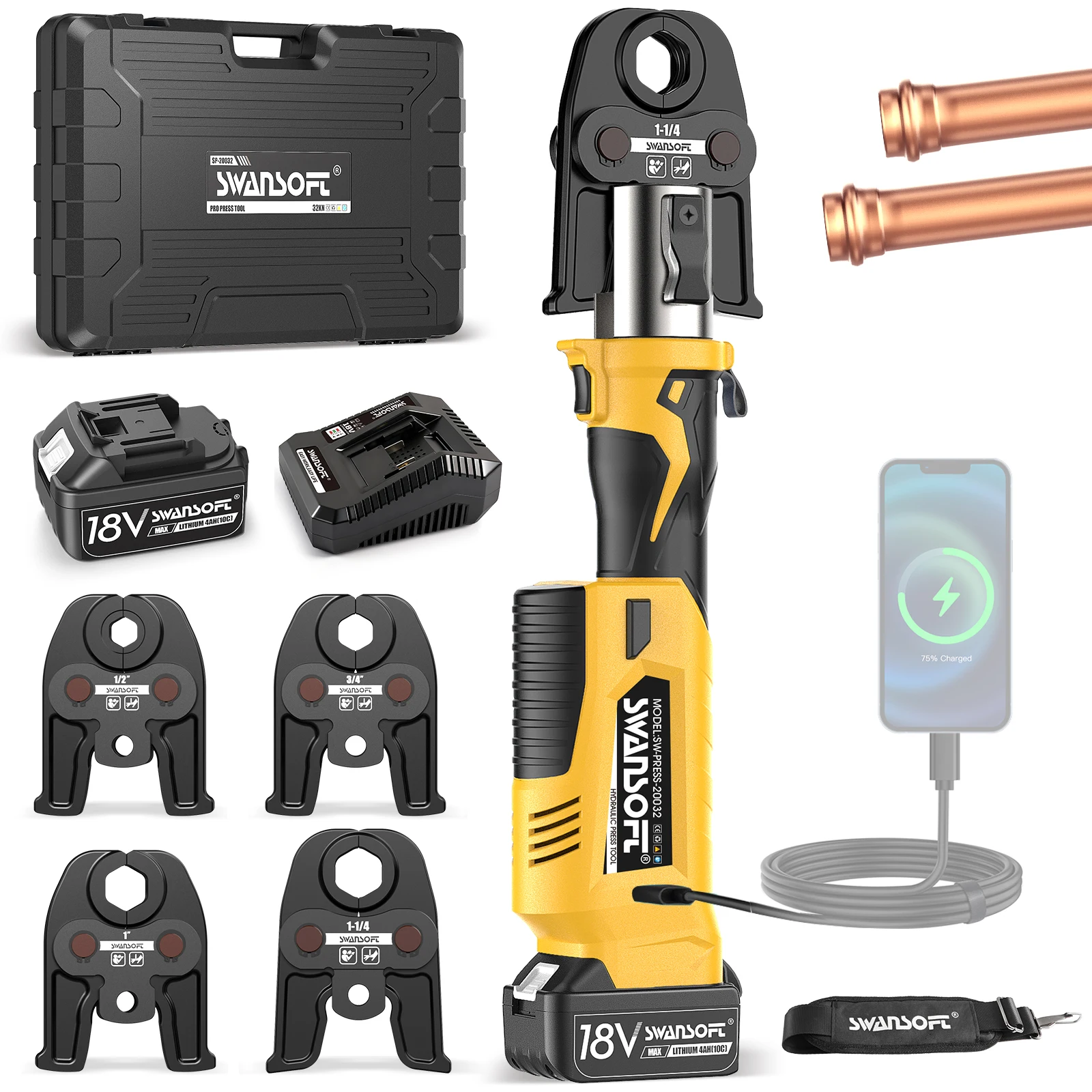 SWANSOFT 32kN Copper Pipe Press Crimping Tool | VUS 1