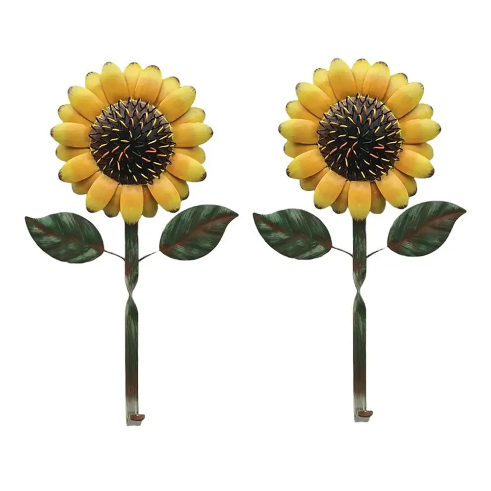 Rustic Metal Sunflower Wall Hooks Set of for 2 Vintage Style for Home Kitchen Garden Entryway Bathroom Hanging Hooks