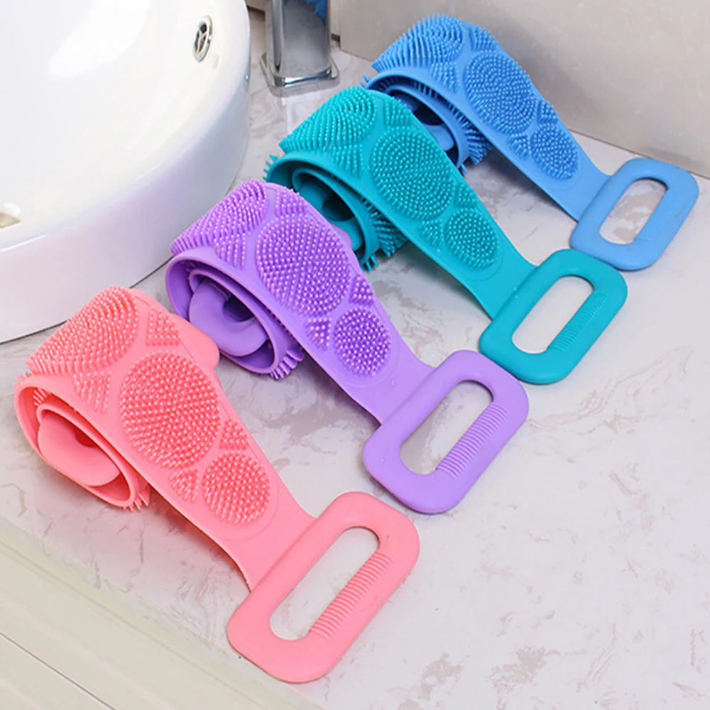 1pc Silicone Body Scrubber Shower Brush Bath Exfoliating Brush Belt Back Scrub Body Cleaner Cleaning Strap Bathroom Accessories