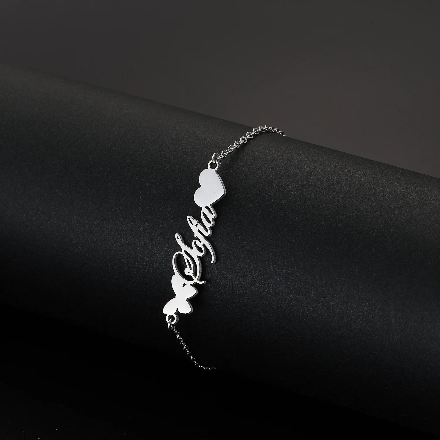 

QIMING Personalised Butterfly Love Heart Name Bracelets' For Women Bracelet Stainless Steel Jewelry Christmas Gift