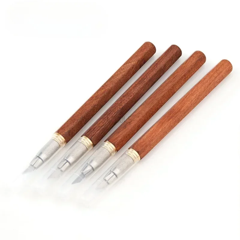 Handmade DIY Solid Wood Carving Pen Art Drawing Knife with Cover Portable Paper Cutting Knife Precision Manual Sculpture Knife