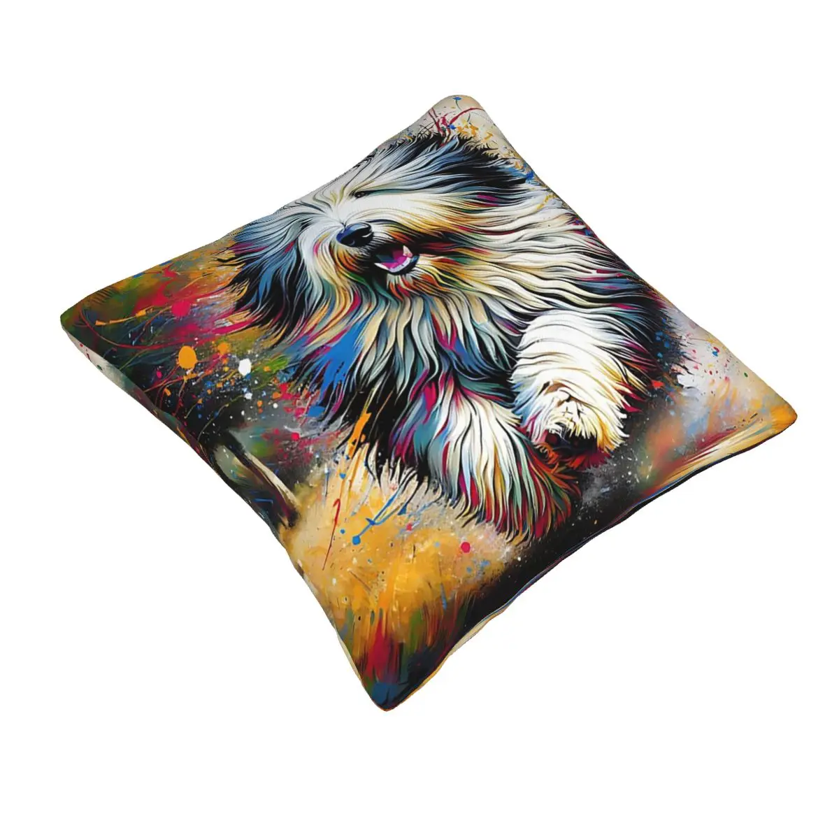 Old English Sheepdog Dog Portrait Acrylic Art Square Pillowcase Pillow Cover Cushion Zip Decorative Comfort Throw Pillow Home