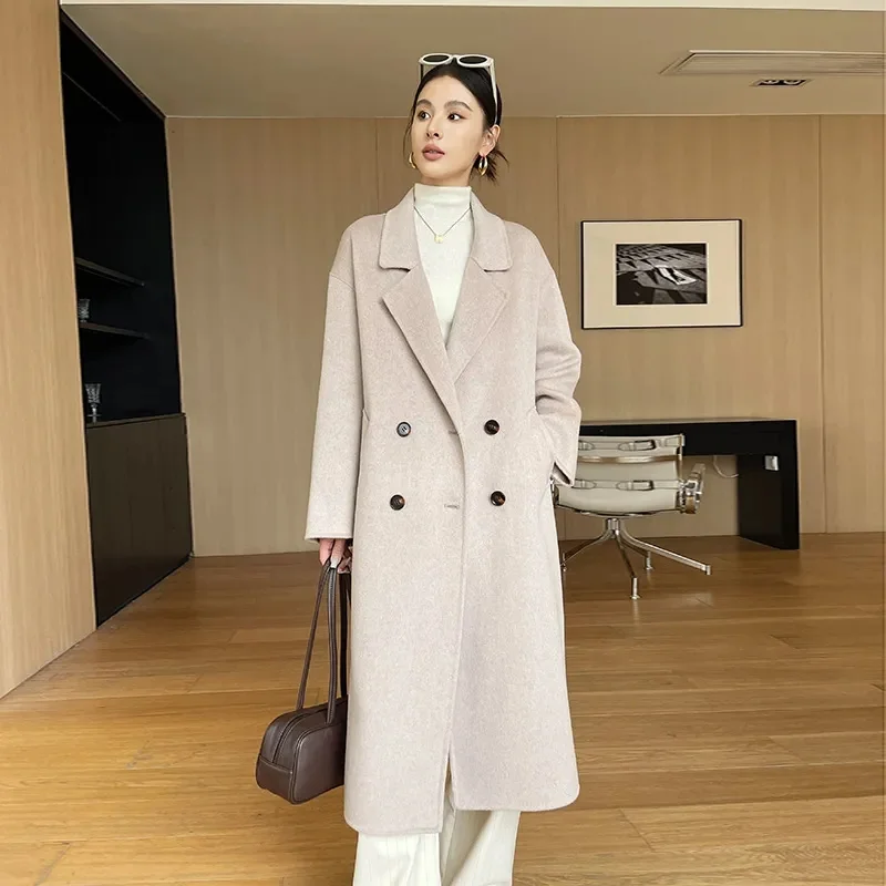 2025 New Wool Coat Drop-Shoulder Women 100% Wool Loose Overcoat Double-Layers Autumn Winter Long Jacket Thick Trench Coat