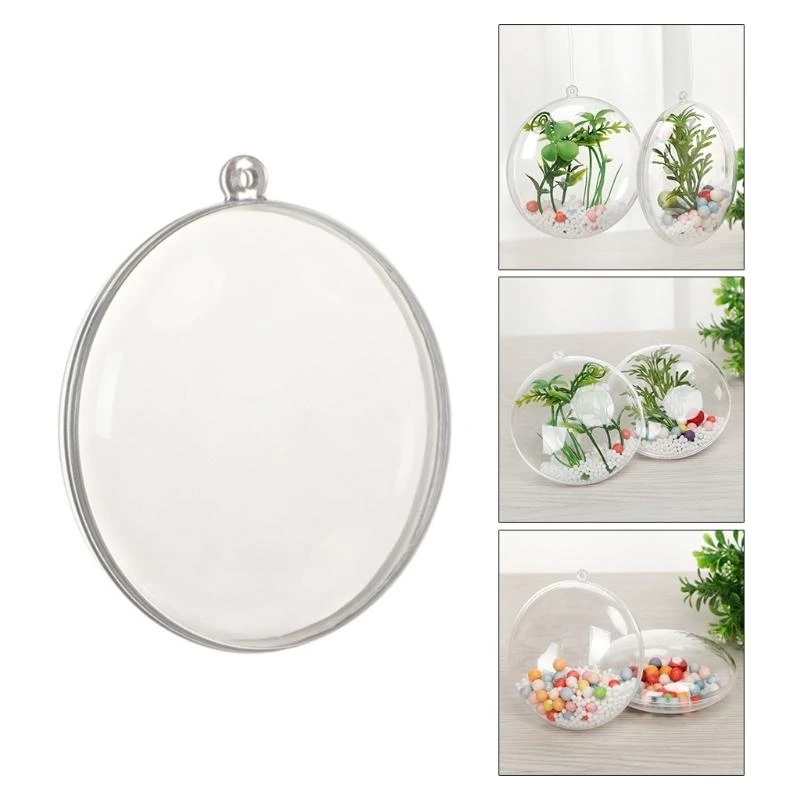 5Pcs Oblate Clear Plastic Ornament 3.5 Inch Christmas Fillable Hanging Flat Balls Bauble DIY Craft Xmas Tree best sale - Image 3