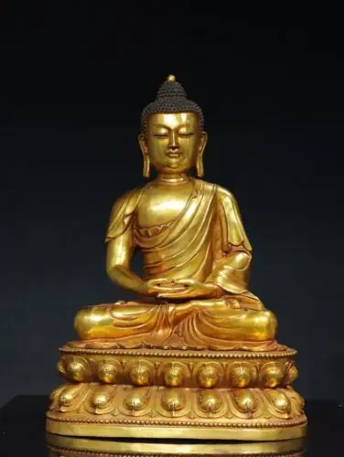 

22.8" China old Tibetan Buddhism Temple Bronze 24k gilt Shakyamuni Buddha statue