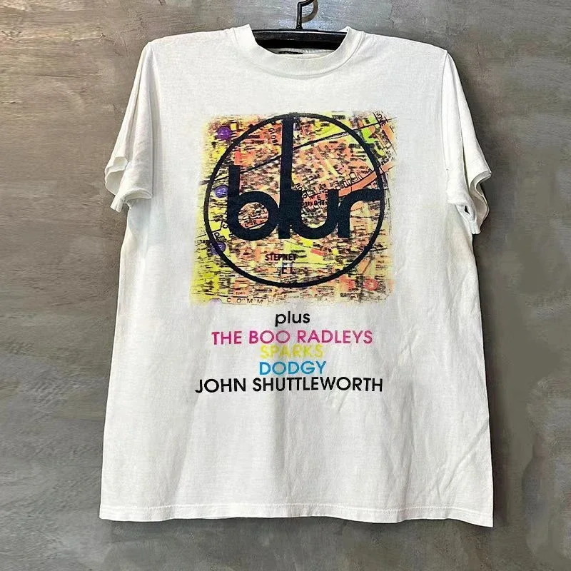 

Blur Blur Rock Band Heavy Tide Brand Letter Мужская и женская летняя футболка с короткими рукавами Ulzzang Американская ретро футболка с круглым вырезом