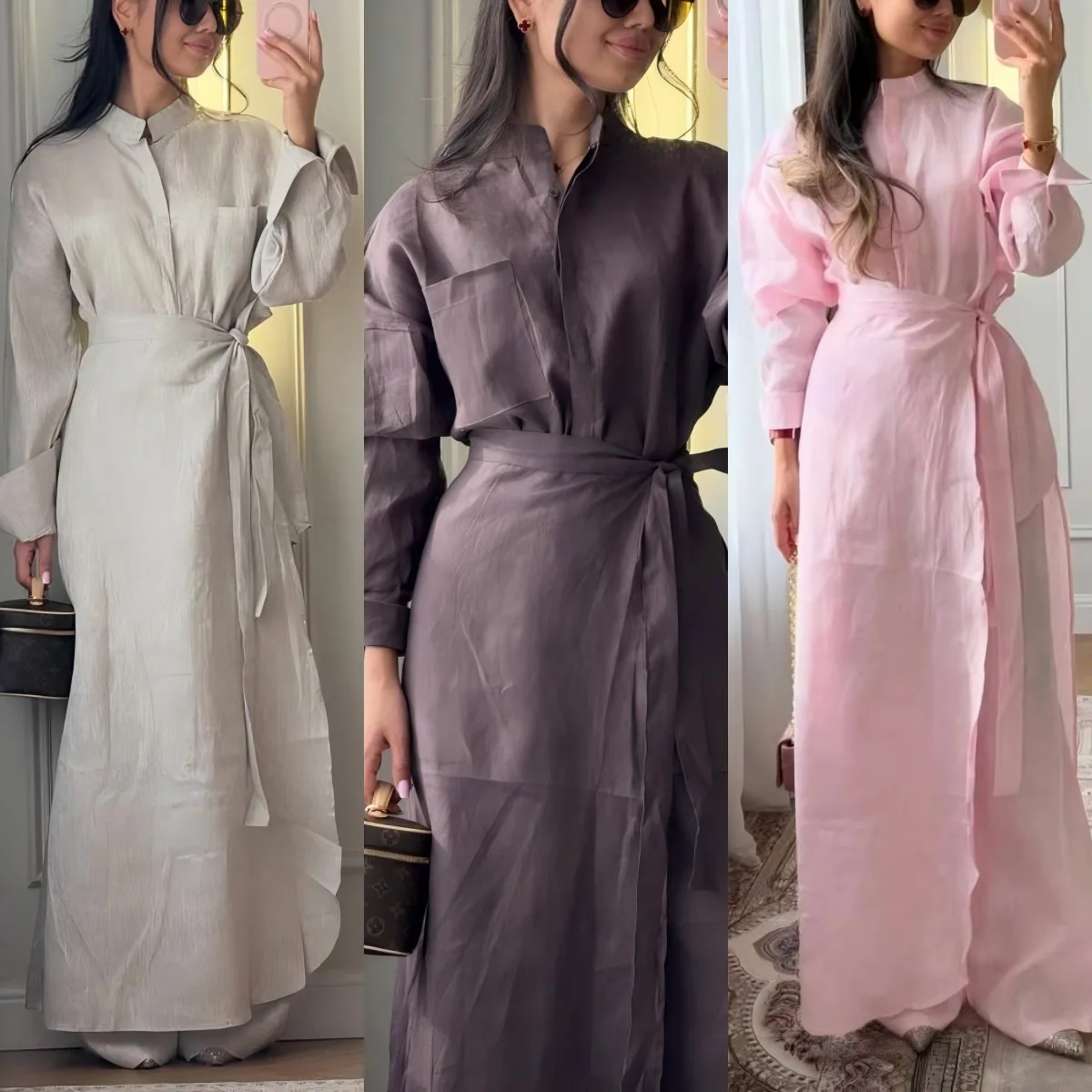 New Linen Shirt Apron Long Pants 3 Piece Set Women NTZ9008