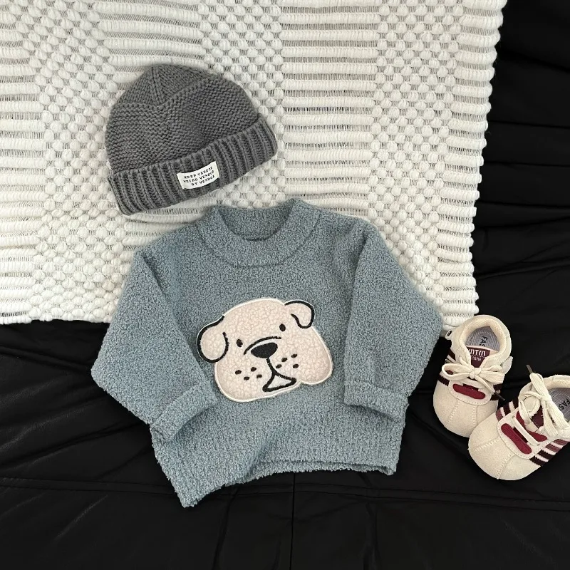 Cute Baby Autumn and Winter Korean Style Boys and Girls' Western Style Jacquard Thick Knitted Shirt Sweater