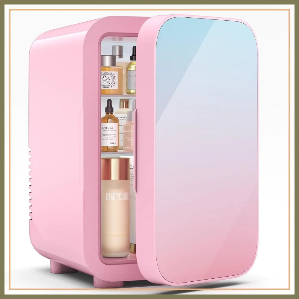 Mini Refrigerador de 6 Litros, Capacidad para 8 Latas, Refrigerador para Productos de Cuidado de la Piel, 110V AC/DC, Enfriador y Calentador Portátil para Cosméticos, Bebidas, Dormitorio, Oficina, Residencia Universitaria, Color Rosa