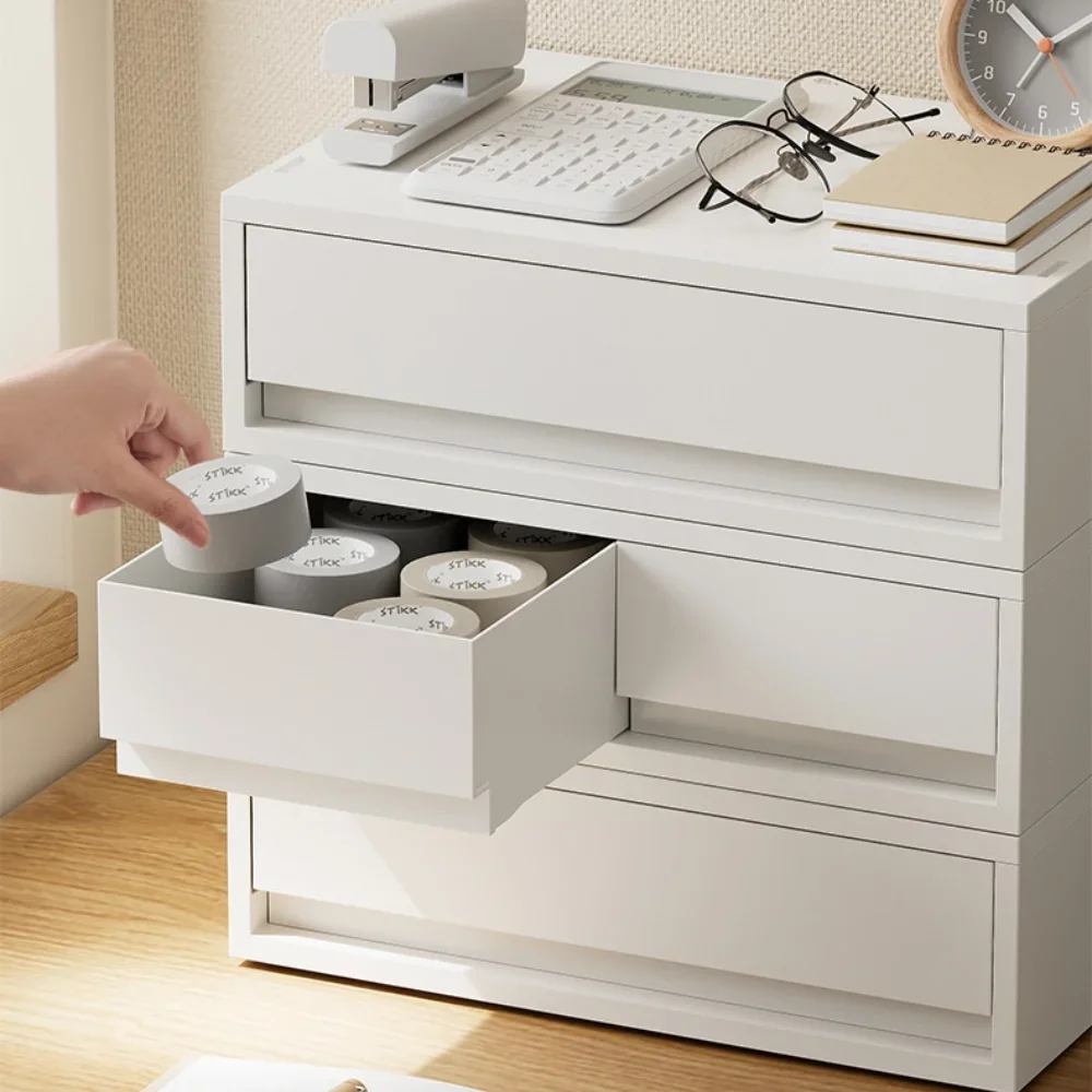 Desktop Storage Boxes Stackable White Storage Drawer Home Cosmetic Stationery Organizer Stackable Desk Space Saving Organizer