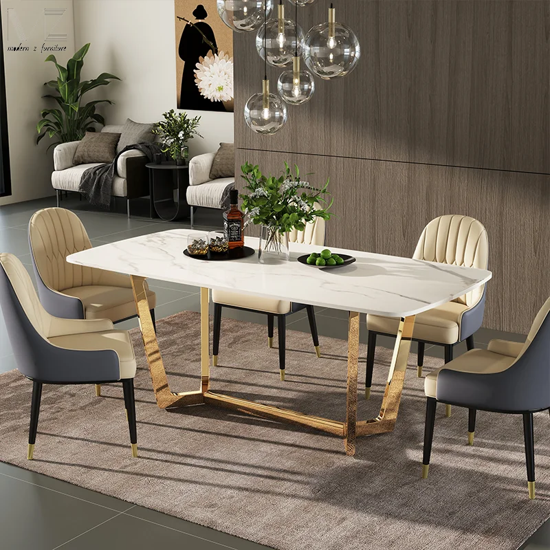 

Modern Space Save Small Home Dinning Furniture Restaurant Marble Gold Stainless Steel Dining Table and 4 Chair Set