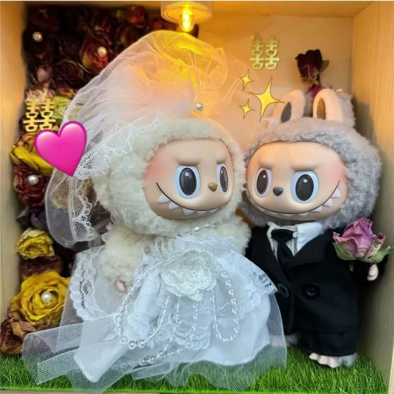 

15 17cm For Labubu Doll Wedding Dress Outfit Clothing Lovers Chiffon Skirt Suit Clothes Leather Shoes Set Dollhouse Accessories