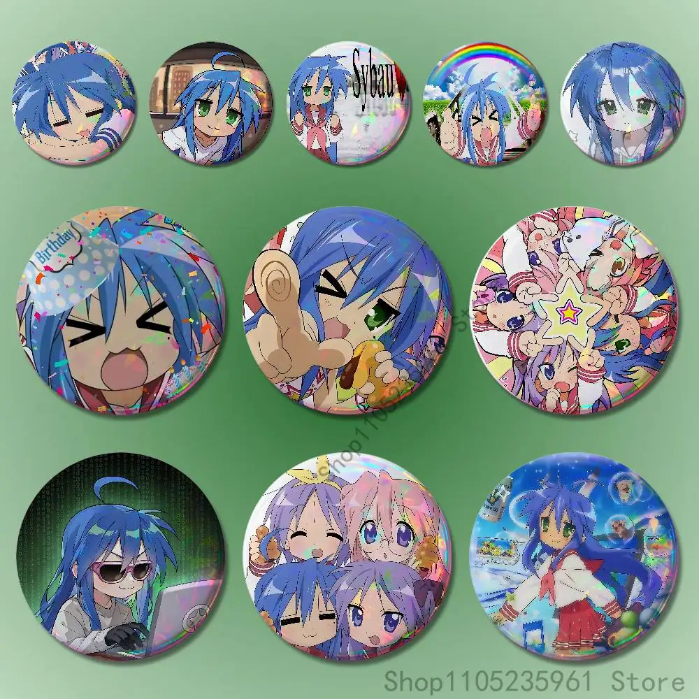 

Luck I-Izumi K-Konata Pin Tinplate Round Brooch Cosplay Nijigen Otaku Culture Badges 58mm 44mm 32mm 75mm 25mm