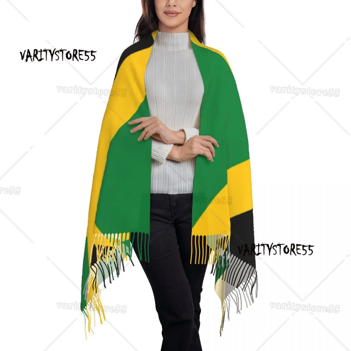 Jamaican Flag Tassel Scarf Women Soft Shawls Wraps Lady Winter Scarves