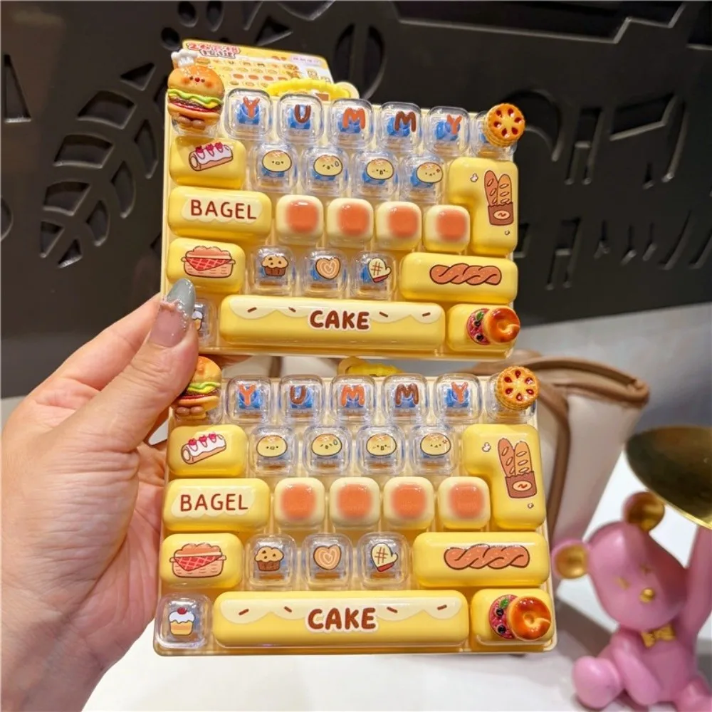 Bread Themed 26 Keys Keyboard Keychain Pressable Keys Plastic Mechanical Keyboard Cartoon Clear Key Sounds Fidget Food Keychain
