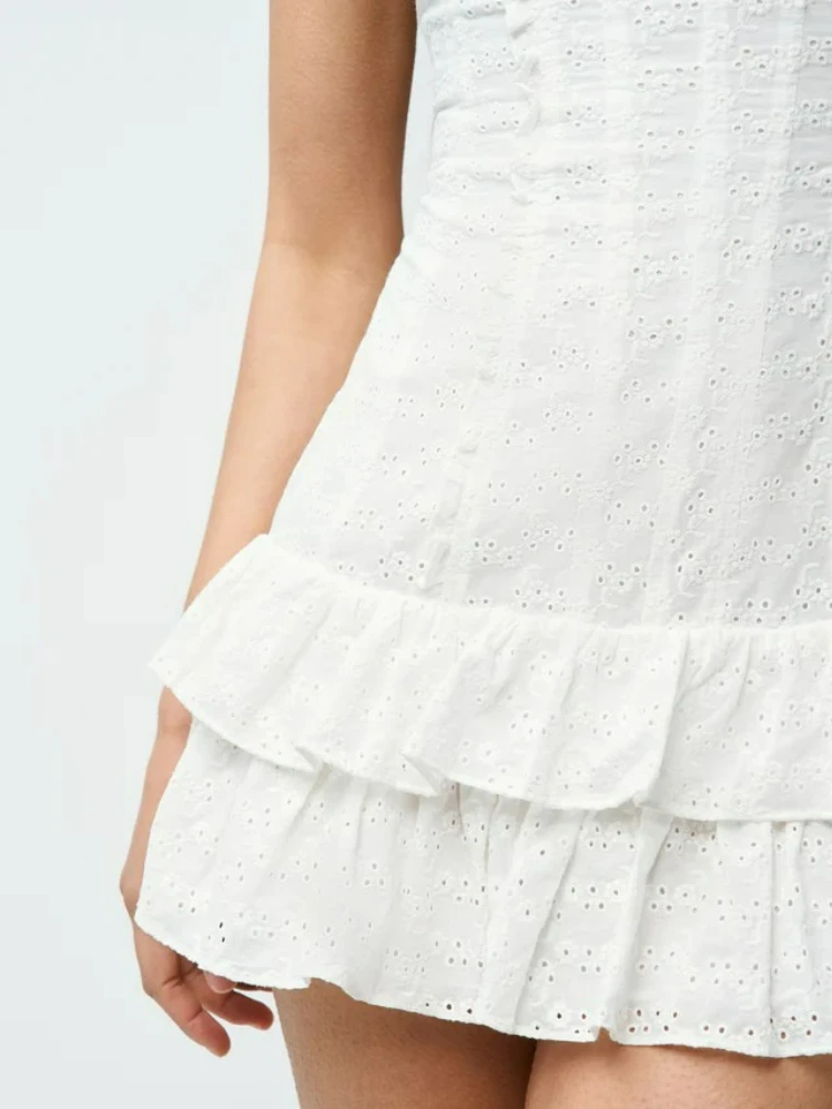 Französisch Stil Sexy Bandage Mini Kleid Weiß Baumwolle Backless Sommer Party Ärmel Bodycon Casual Damen Frauen Kleider Neue