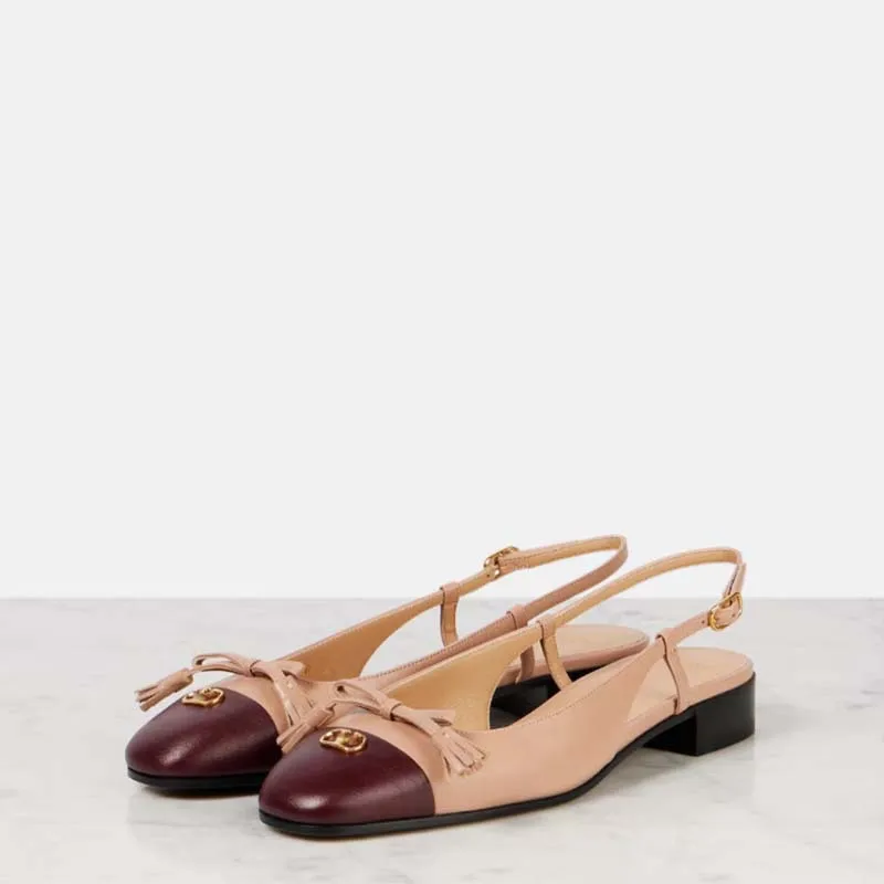2025 Spring New Retro Luxury Women's Colorblock Flat Wrap Toe Sandals Bowknot Shallow Back Strap Ladies Large Size Single Shoes
