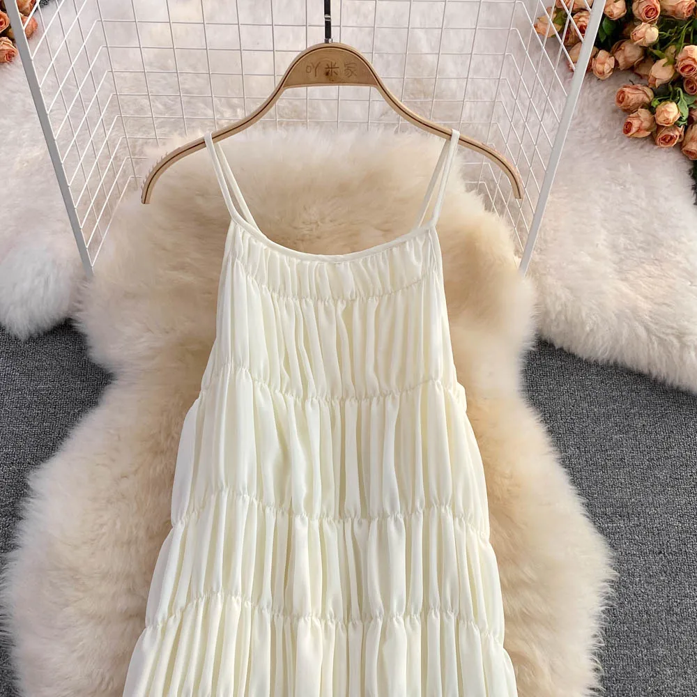 Beach Vaion Svel Bal A-Line gasa Dr naranja Bellflower Strap falda larga suelta adelgazante para la playa Sle coreano