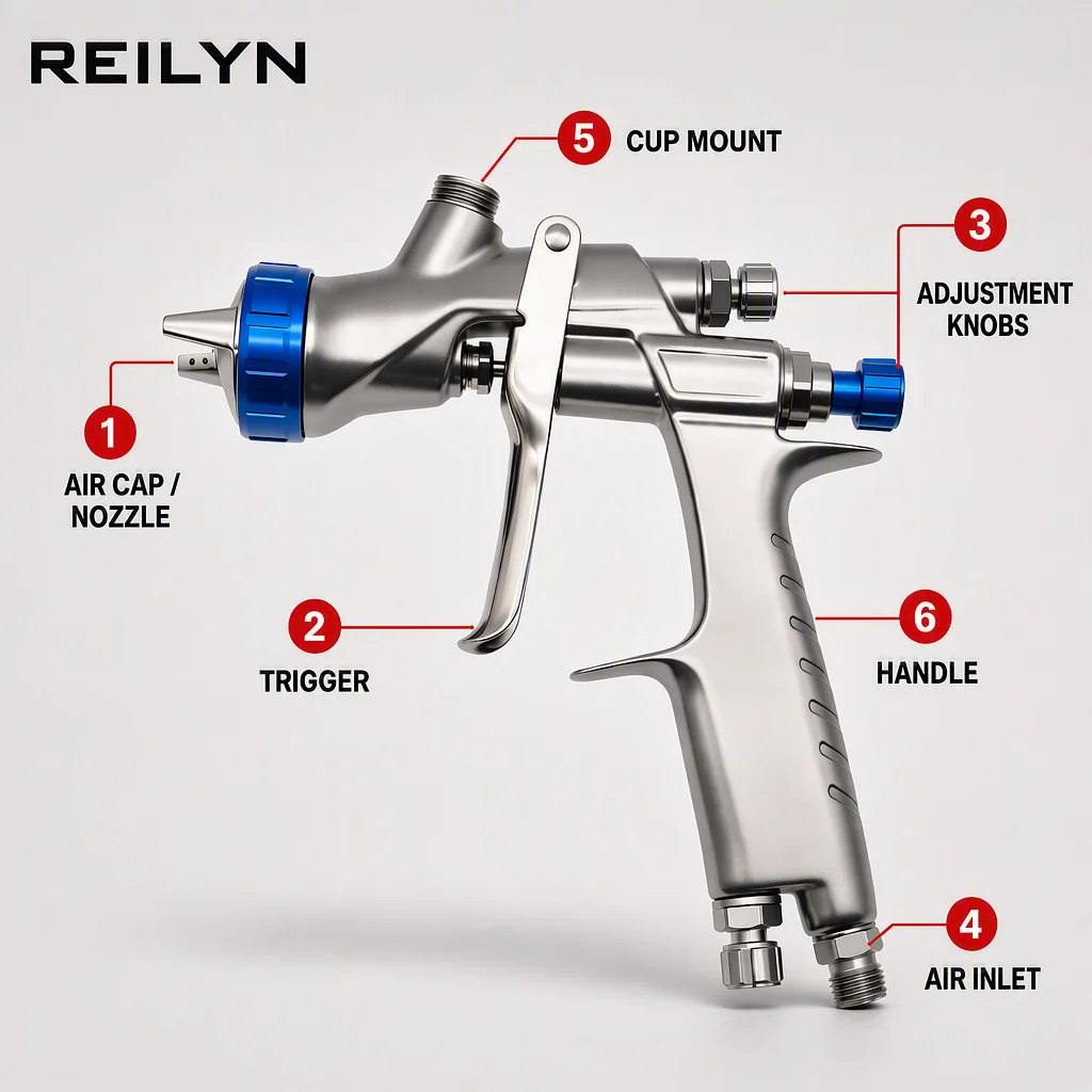 Reilyn W-200A Pneumatic Spray Gun High Atomization Gravity Feed Air Spray Gun Auto Body,Furniture,Metal