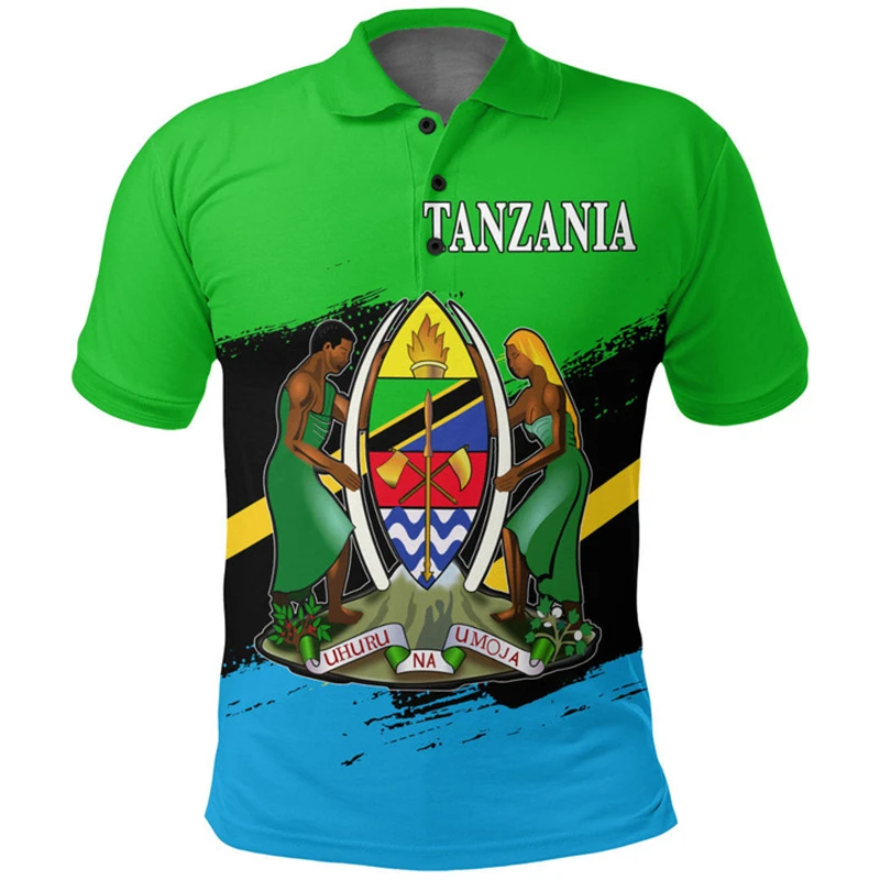 Tanzania Flag Map 3D Printed Polo 2024 Daily Casual Africa Country Dashiki POLO sport manica corta maschile GYM Tops