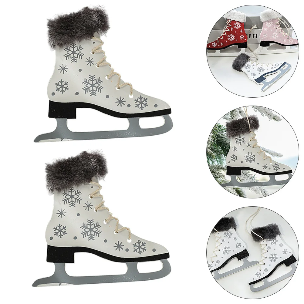 

2Pcs Skate-Shaped Wooden Ornament for Christmas Hanging Decor Party Pendant Holiday Decoration Festive Wood Hanging Adornment